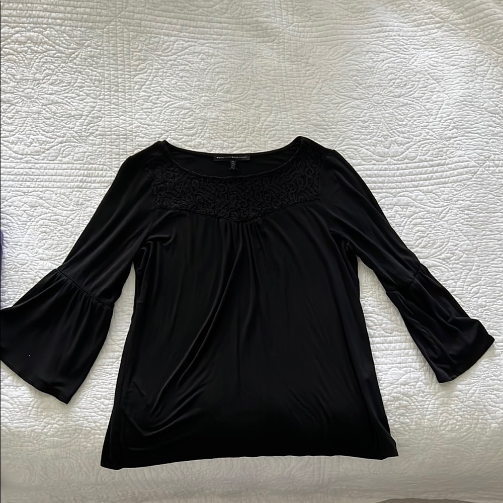 White House Black Market Black Bell Sleeve Blouse
